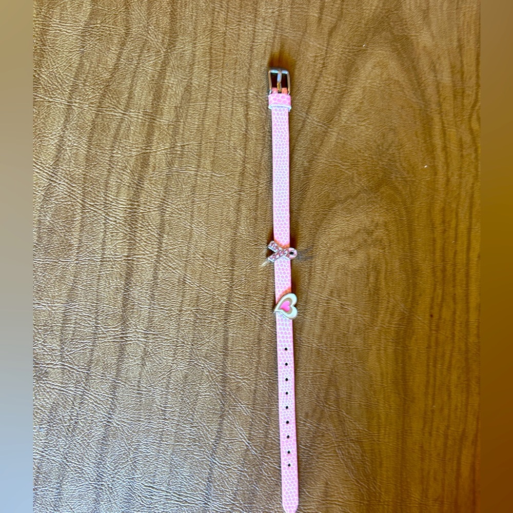 Pink Bracelet with Heart and Bow Charms (breast cancer.)